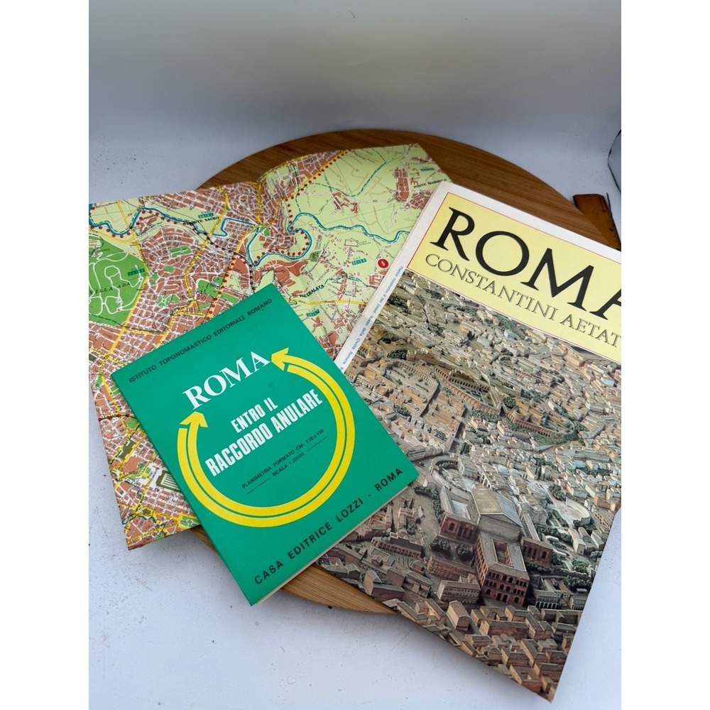 Vintage Lot of Rome Italy Memorabilia Rome Guide Book Full Size Folding Map